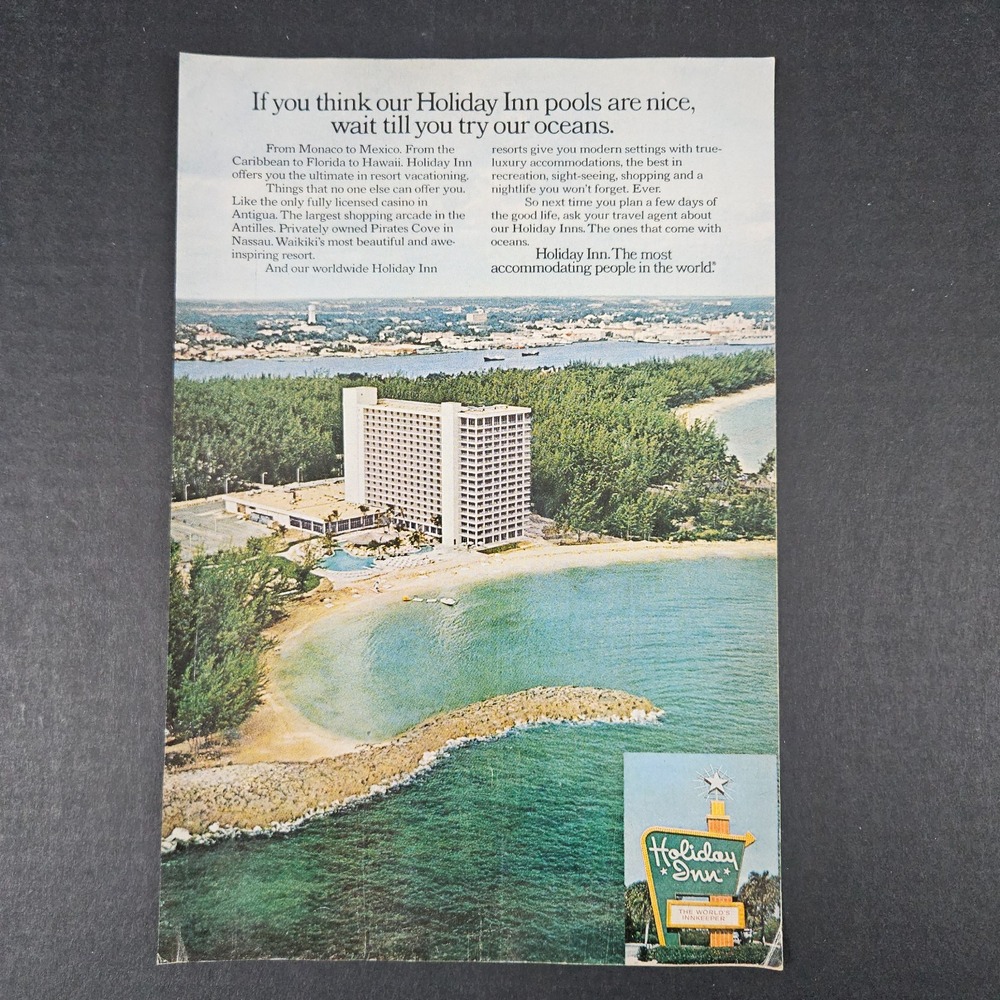 1974 Holiday‎ Inn Resorts Hotel Vintage Print Ad Casino Nassau Waikiki Antigua